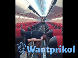 A flight attendant with a good stretch. Video joke
