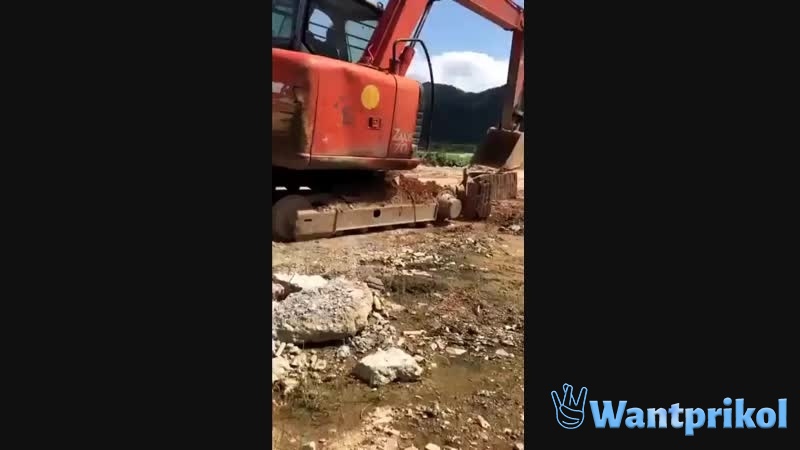 Bordering a caterpillar on an excavator. Video joke