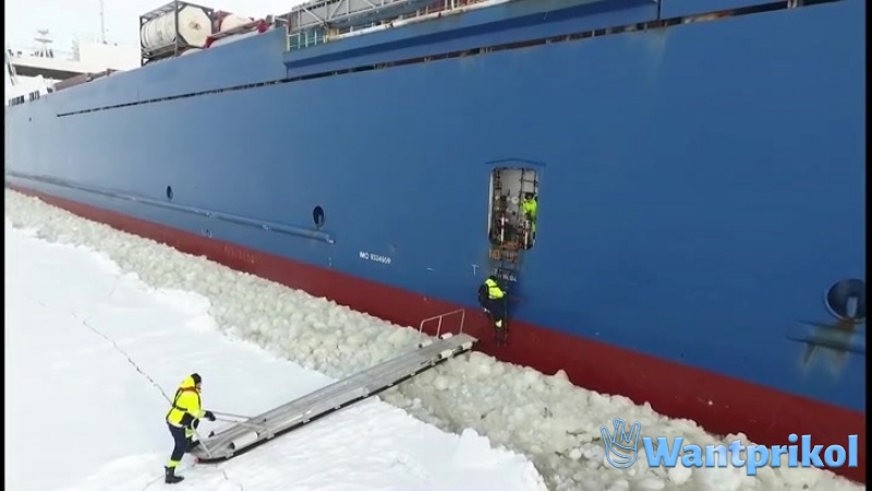 How to get on an icebreaker on the move. Video joke