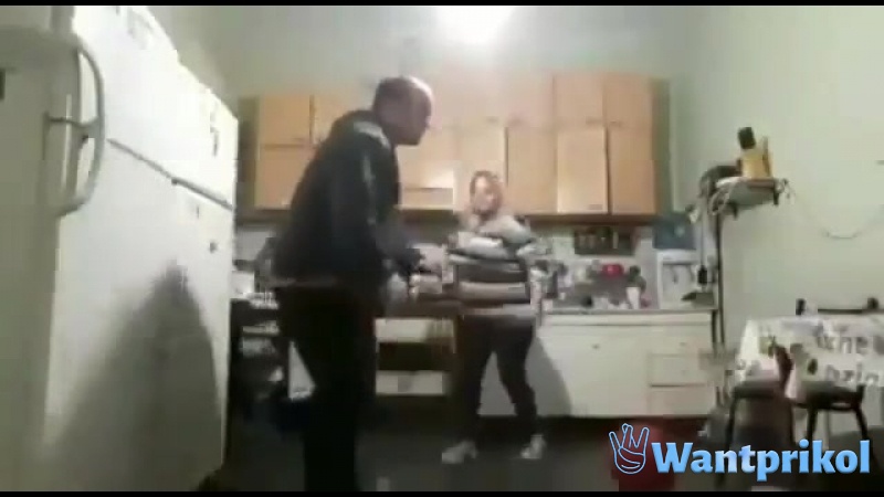 The man decided to play with a ball in the kitchen. Video joke