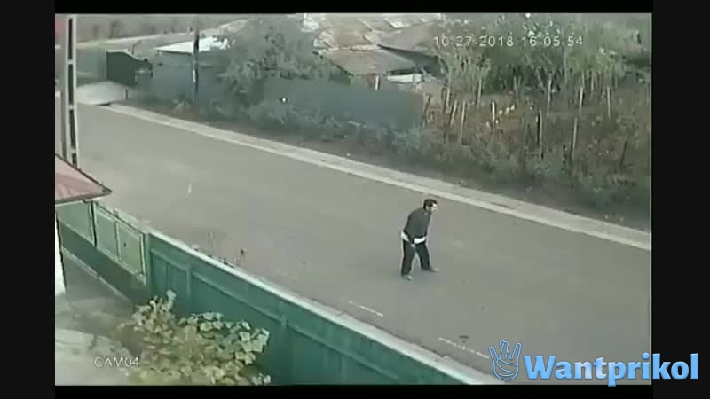 A drunk man on the road. Video joke