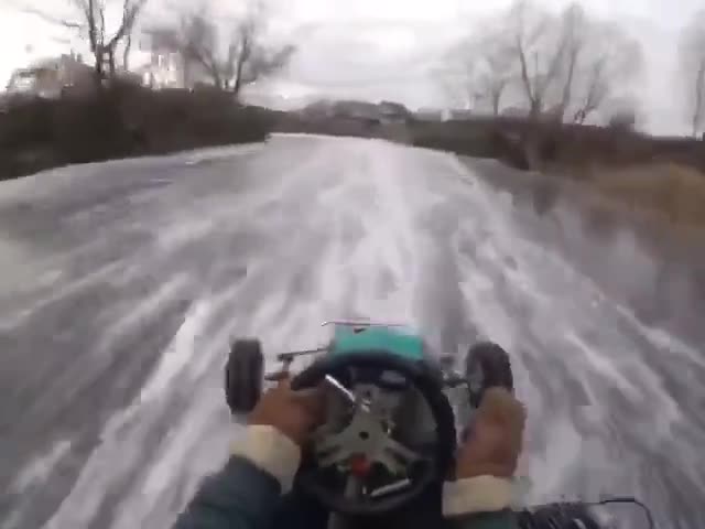 Go-karting on ice. Video joke